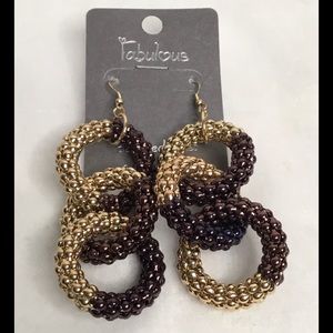 Two Tone Bubble Ring Chain Dangle Style Earrings
